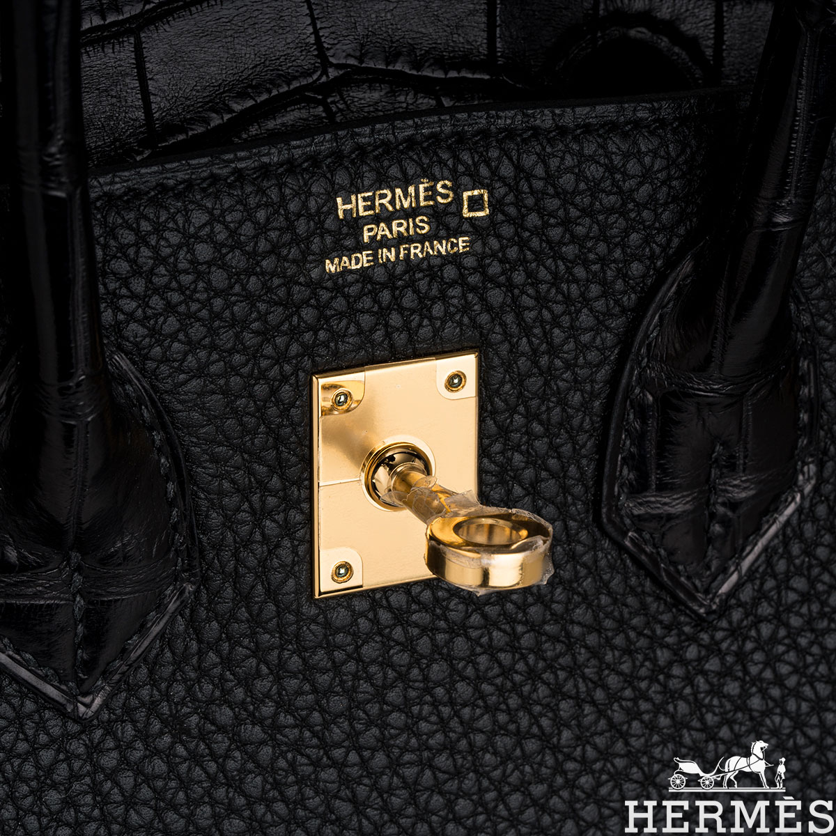 HERMÈS BIRKIN 25CM TOUCH BLACK Togo & Lizard Leather with Gold Hardware
